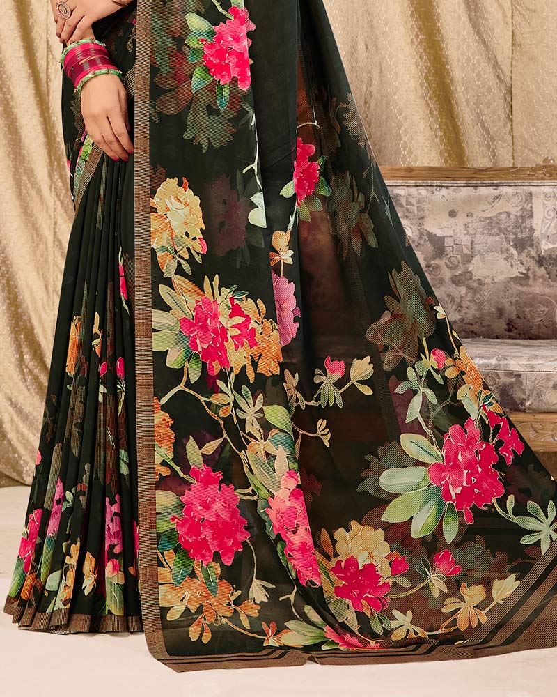 Vishal Prints Black Digital Print Georgette Saree