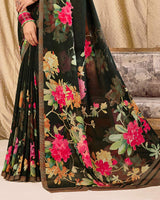 Vishal Prints Black Digital Print Georgette Saree