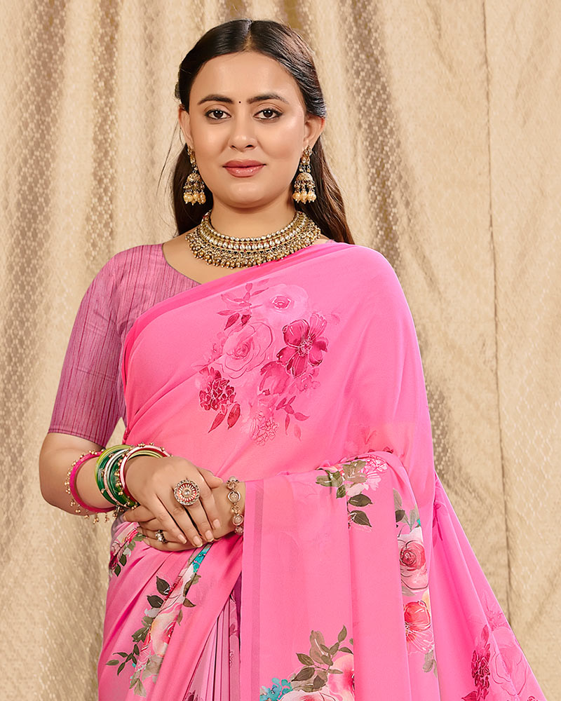 Vishal Prints Hot Pink Digital Print Georgette Saree