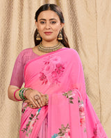 Vishal Prints Hot Pink Digital Print Georgette Saree