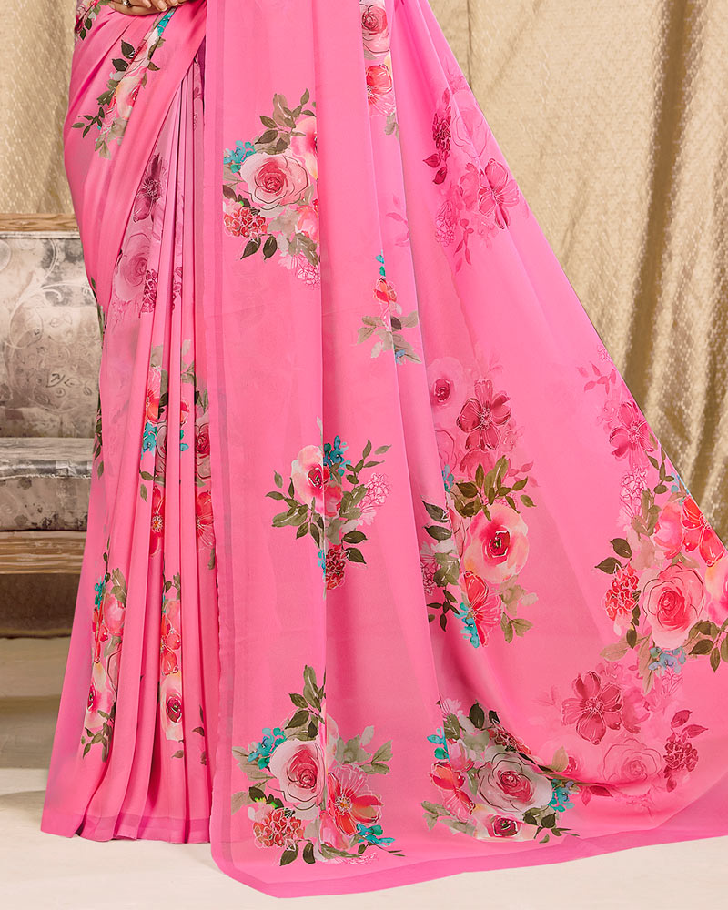 Vishal Prints Hot Pink Digital Print Georgette Saree
