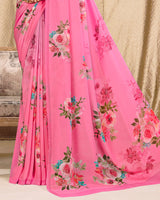 Vishal Prints Hot Pink Digital Print Georgette Saree