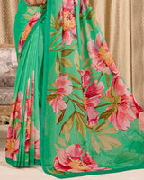 Vishal Prints Persian Green Digital Print Georgette Saree