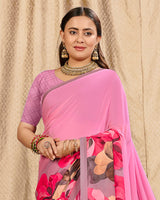 Vishal Prints Baby Pink Digital Print Georgette Saree
