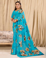 Vishal Prints Aqua Blue Digital Print Georgette Saree
