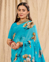 Vishal Prints Aqua Blue Digital Print Georgette Saree