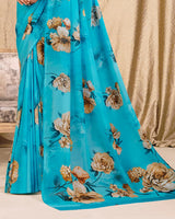 Vishal Prints Aqua Blue Digital Print Georgette Saree