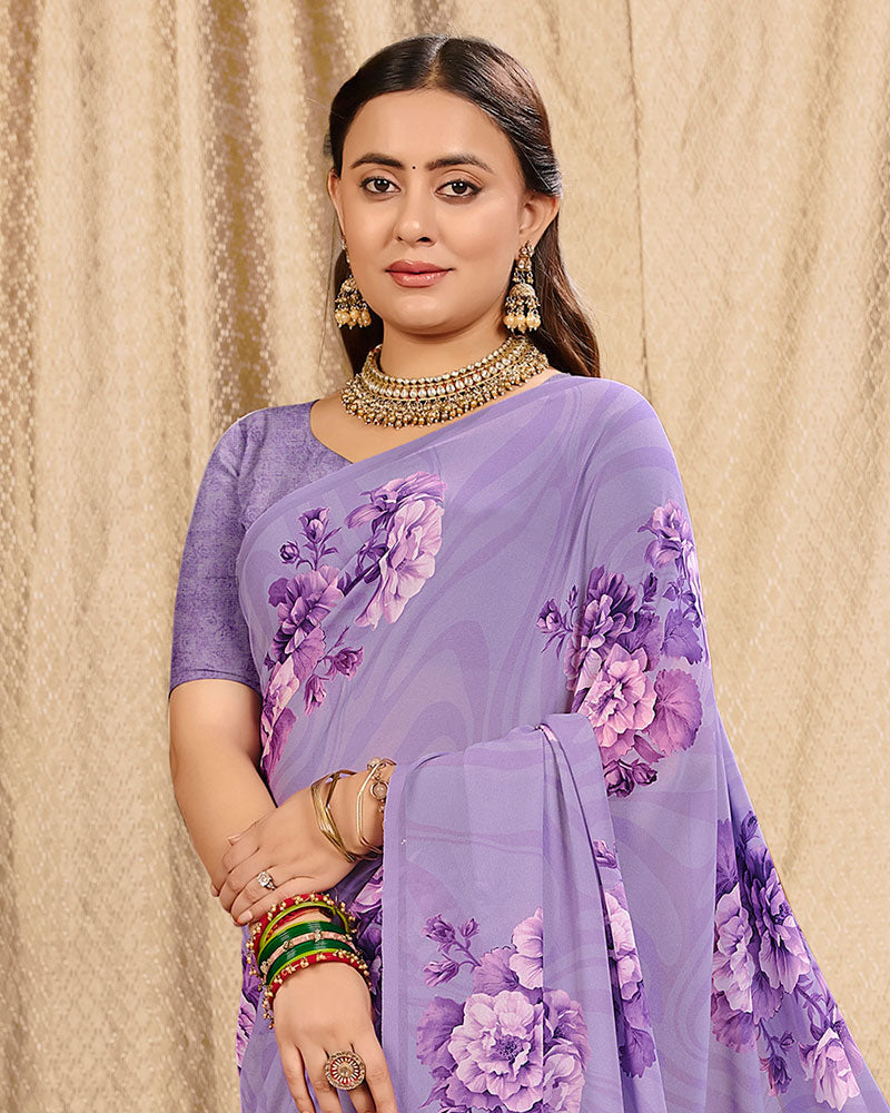 Vishal Prints Purple Digital Print Georgette Saree