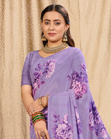 Vishal Prints Purple Digital Print Georgette Saree