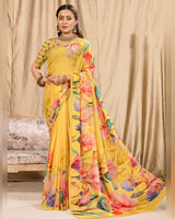 Vishal Prints Yellow Digital Print Georgette Saree