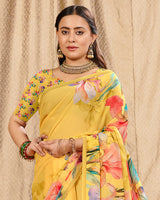 Vishal Prints Yellow Digital Print Georgette Saree