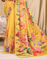 Vishal Prints Yellow Digital Print Georgette Saree