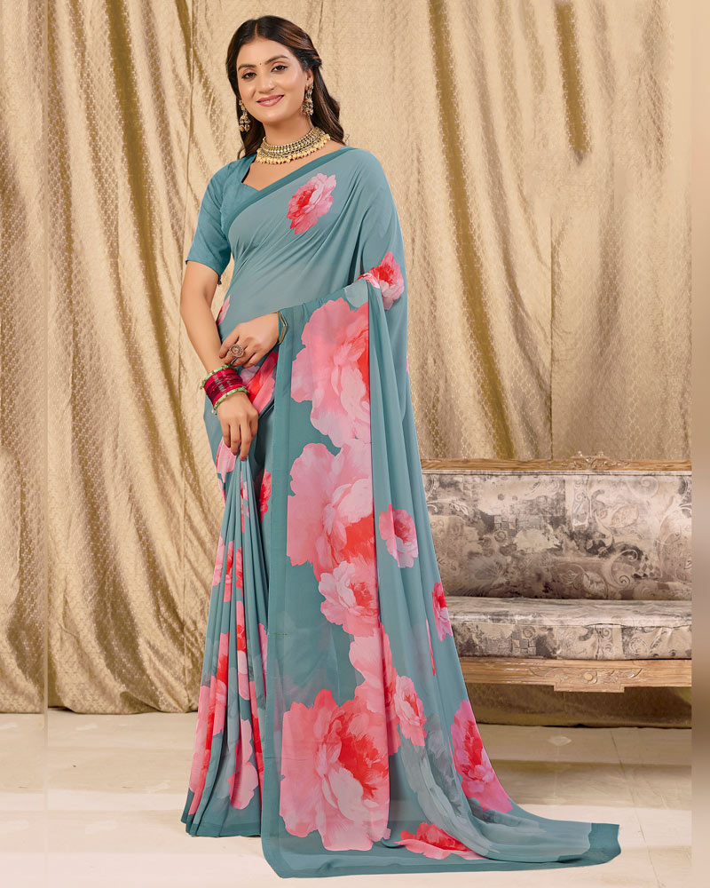 Vishal Prints Slate Grey Digital Print Georgette Saree