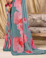 Vishal Prints Slate Grey Digital Print Georgette Saree