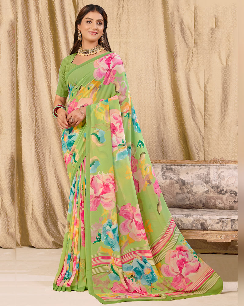 Vishal Prints Light Green Digital Print Georgette Saree