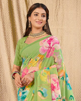 Vishal Prints Light Green Digital Print Georgette Saree
