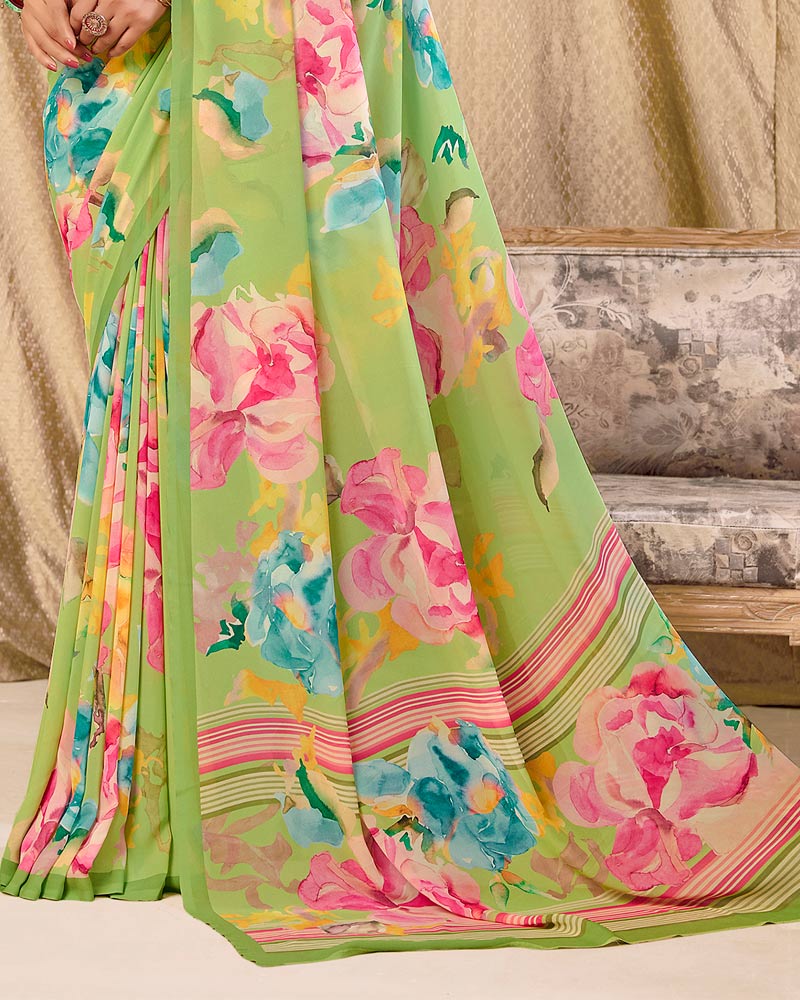 Vishal Prints Light Green Digital Print Georgette Saree