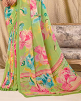 Vishal Prints Light Green Digital Print Georgette Saree