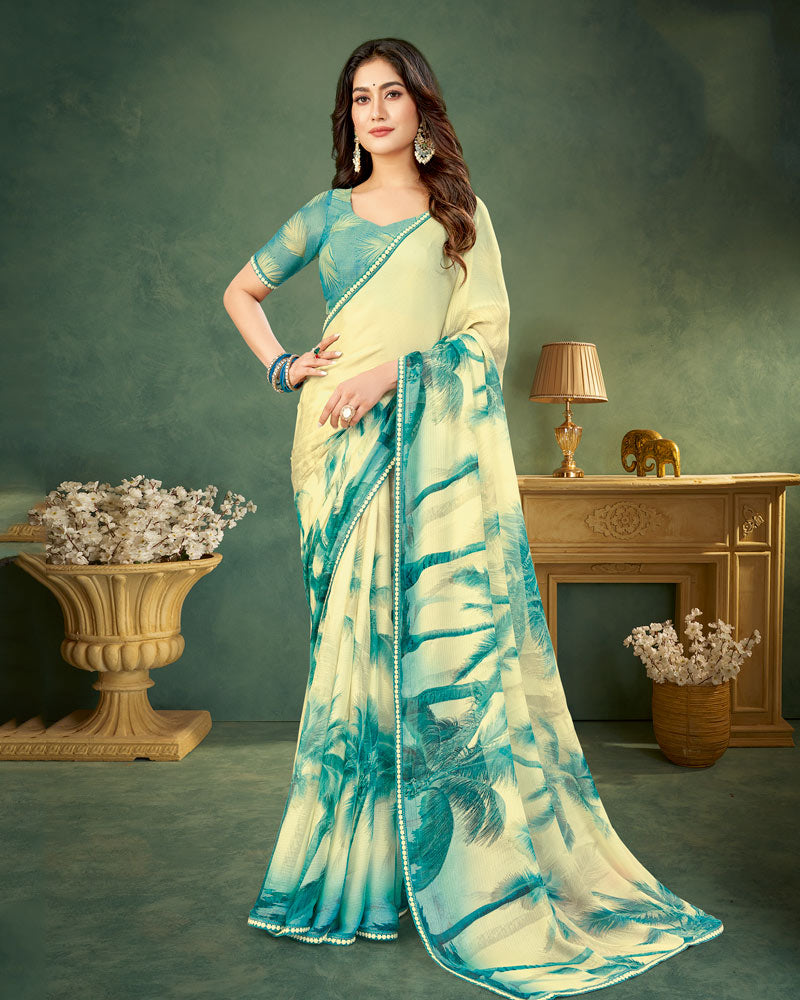 Vishal Prints Summer Green Digital Print Chiffon Saree With Fancy Border