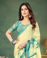 Vishal Prints Summer Green Digital Print Chiffon Saree With Fancy Border