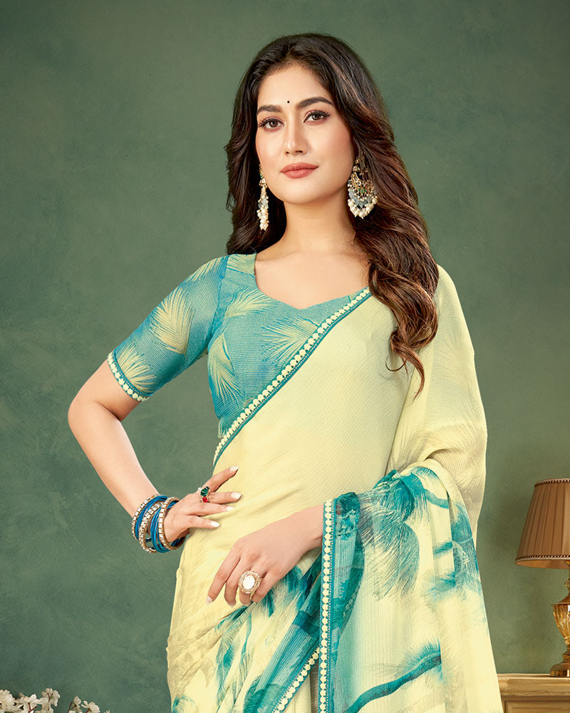 Vishal Prints Summer Green Digital Print Chiffon Saree With Fancy Border