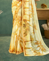 Vishal Prints Dull Brown Digital Print Chiffon Saree With Fancy Border