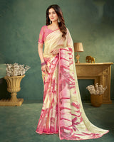 Vishal Prints Dark Rose Taupe Digital Print Chiffon Saree With Fancy Border