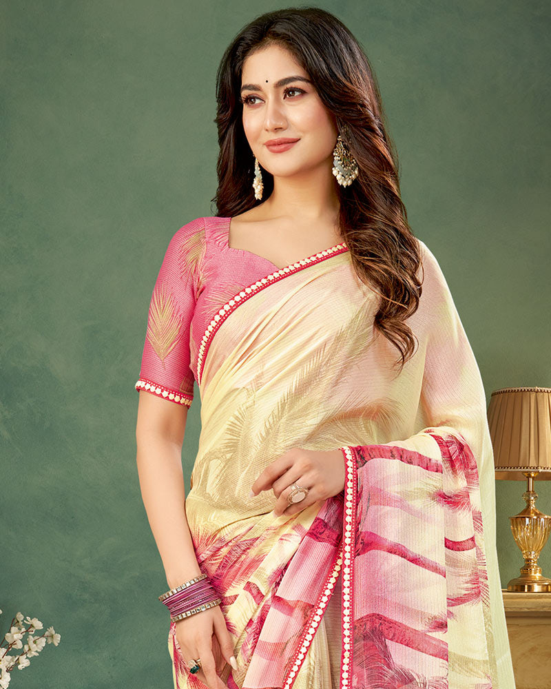 Vishal Prints Dark Rose Taupe Digital Print Chiffon Saree With Fancy Border