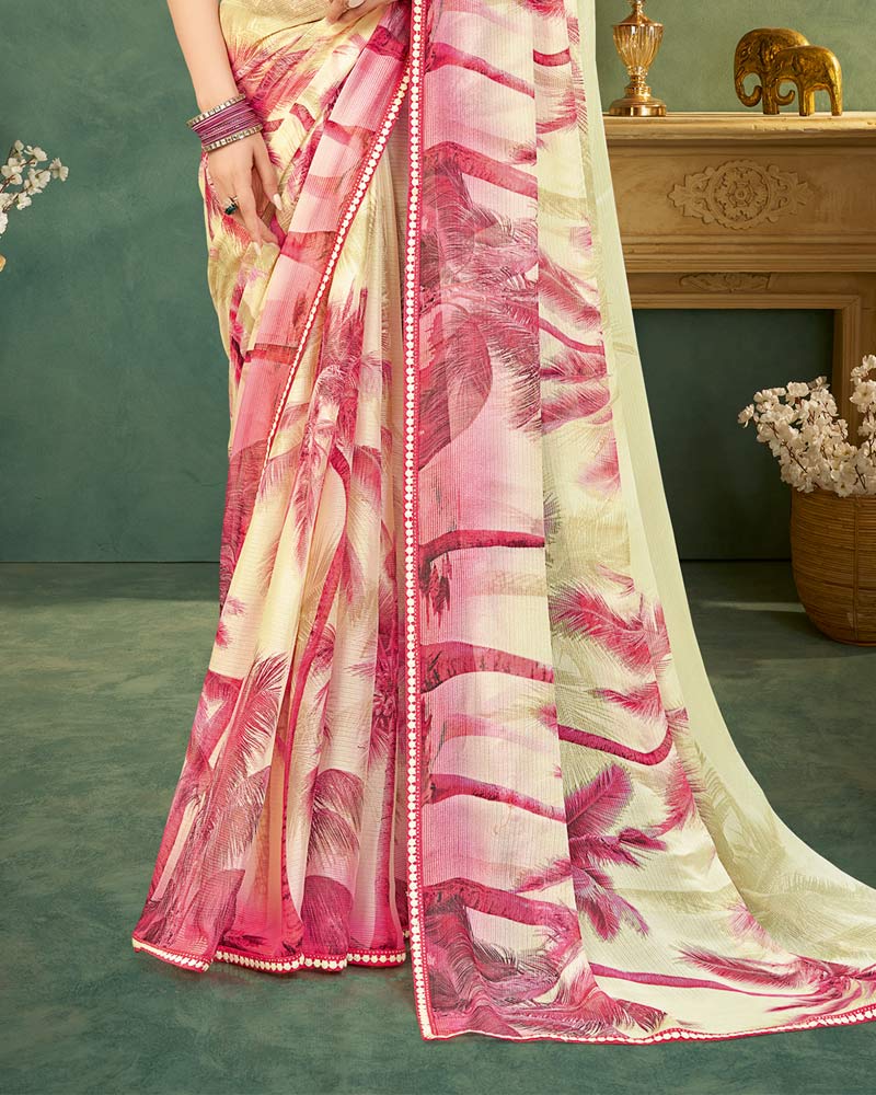 Vishal Prints Dark Rose Taupe Digital Print Chiffon Saree With Fancy Border