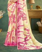 Vishal Prints Dusty Rose Pink Digital Print Chiffon Saree With Fancy Border