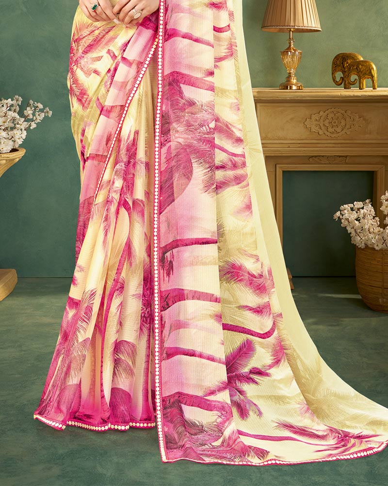 Vishal Prints Dusty Rose Pink Digital Print Chiffon Saree With Fancy Border