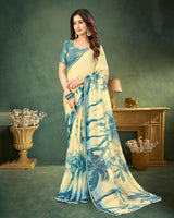 Vishal Prints Metallic Blue Digital Print Chiffon Saree With Fancy Border