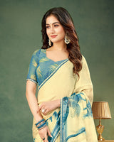 Vishal Prints Metallic Blue Digital Print Chiffon Saree With Fancy Border