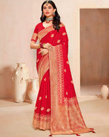 Vishal Prints Venetian Red Designer Satin-Dola Silk Saree With Diamond Work And Tassel