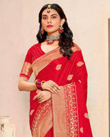 Vishal Prints Venetian Red Designer Satin-Dola Silk Saree With Diamond Work And Tassel