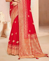 Vishal Prints Venetian Red Designer Satin-Dola Silk Saree With Diamond Work And Tassel