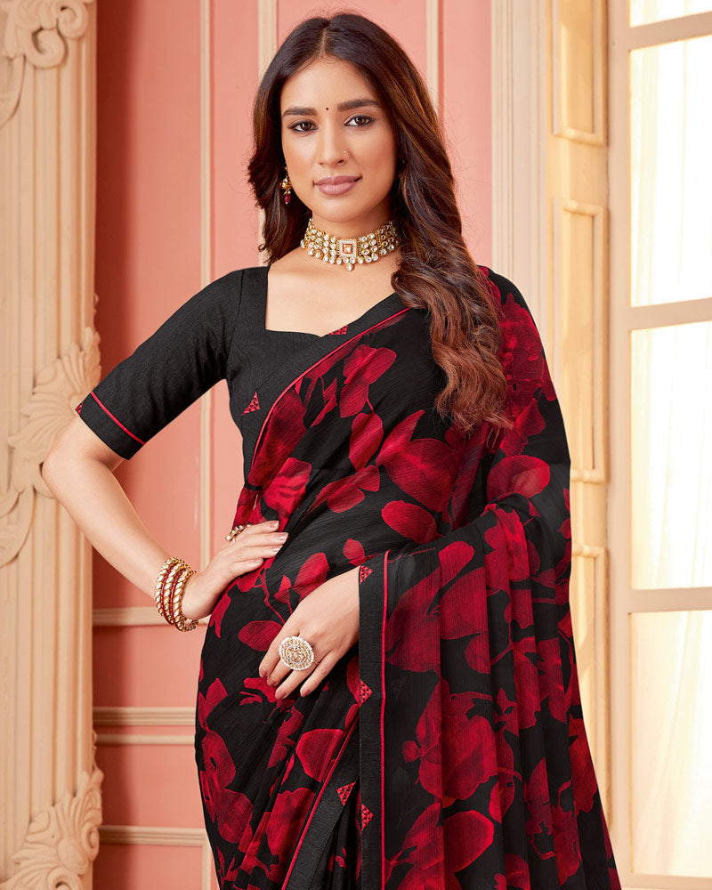 Vishal Prints Black Printed Georgette Saree With Fancy Border