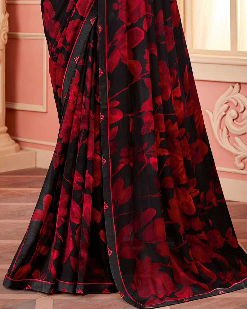 Vishal Prints Black Printed Georgette Saree With Fancy Border