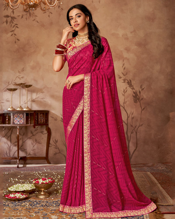 Vishal Prints Purple Red Printed Georgette Saree With Foil Print And Zari Border