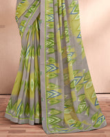 Vishal Prints Dusty Grey Printed Georgette Saree With Fancy Border