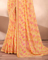 Vishal Prints Pastel Yellow Printed Georgette Saree With Fancy Border
