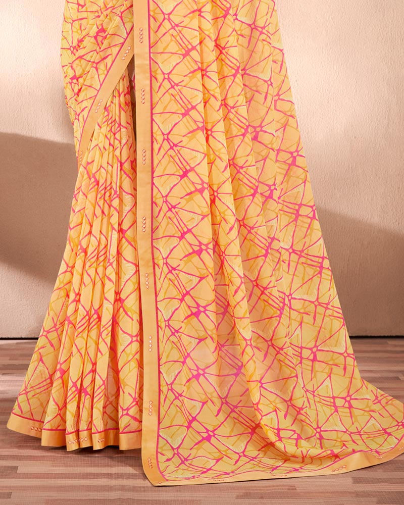 Vishal Prints Pastel Yellow Printed Georgette Saree With Fancy Border