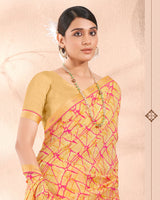 Vishal Prints Pastel Yellow Printed Georgette Saree With Fancy Border