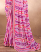 Vishal Prints Pastel Magenta Printed Georgette Saree With Fancy Border