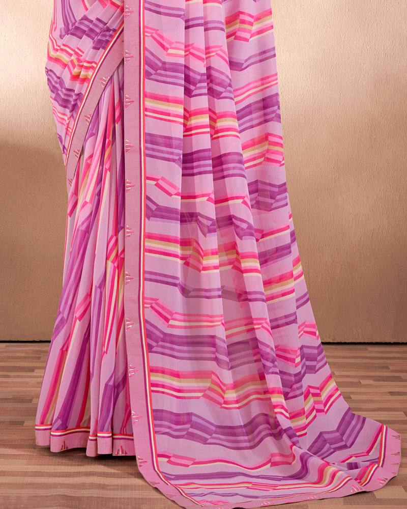 Vishal Prints Pastel Magenta Printed Georgette Saree With Fancy Border