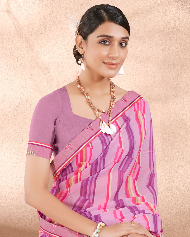 Vishal Prints Pastel Magenta Printed Georgette Saree With Fancy Border