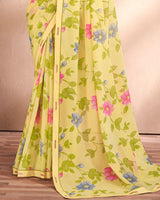 Vishal Prints Light Yellow Printed Georgette Saree With Fancy Border