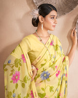 Vishal Prints Light Yellow Printed Georgette Saree With Fancy Border