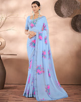 Vishal Prints Baby Blue Printed Georgette Saree With Fancy Border