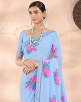 Vishal Prints Baby Blue Printed Georgette Saree With Fancy Border